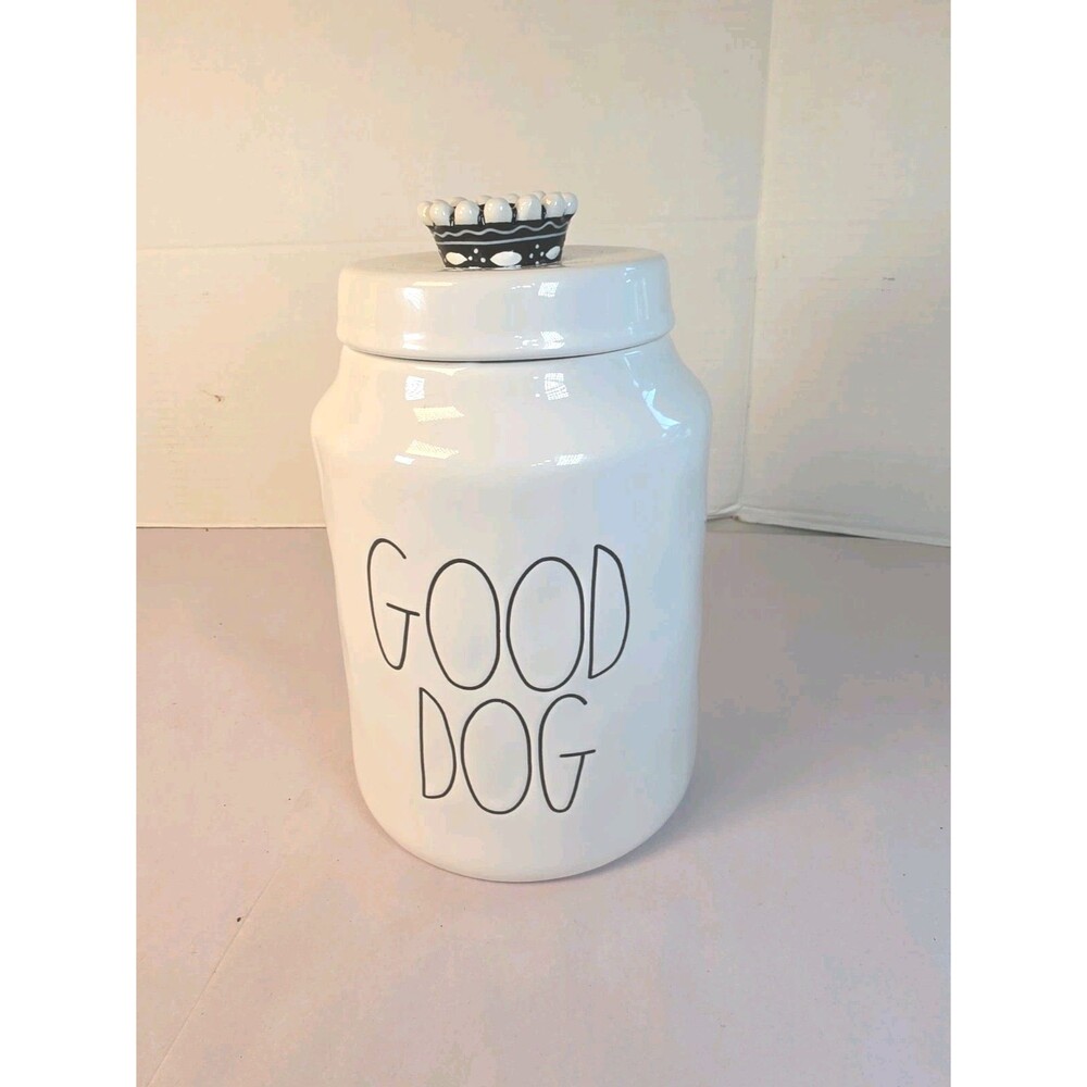 EUC Rae Dunn “Good Dog” Canister Ceramic Treat Jar w/Crown Lid Magenta